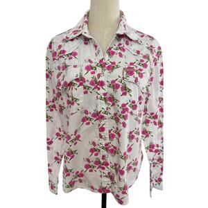 Cowgirl Hardware Pink Floral Monet Long Sleeve Snap Western Shirt, Size Large